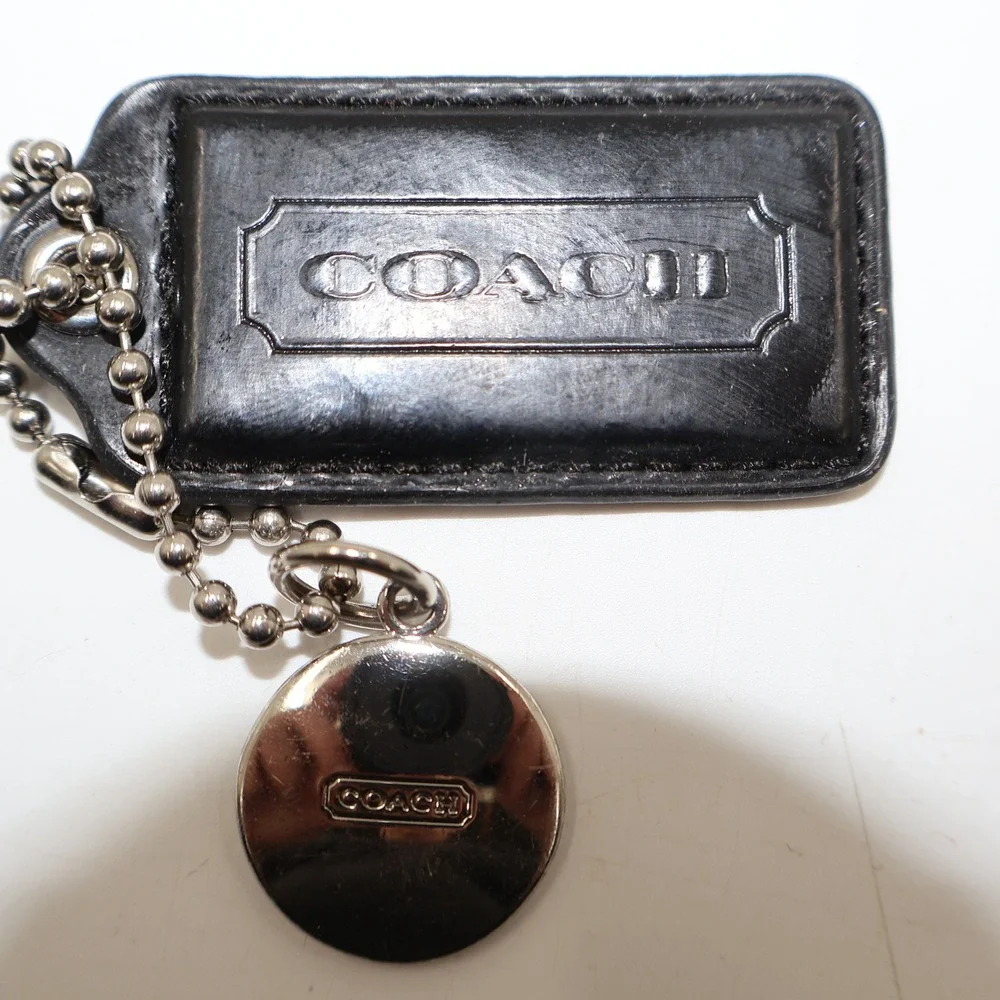Coach Hangtag Set Unisex OS Black Leather Silver Medallion Bag Charm Accessory